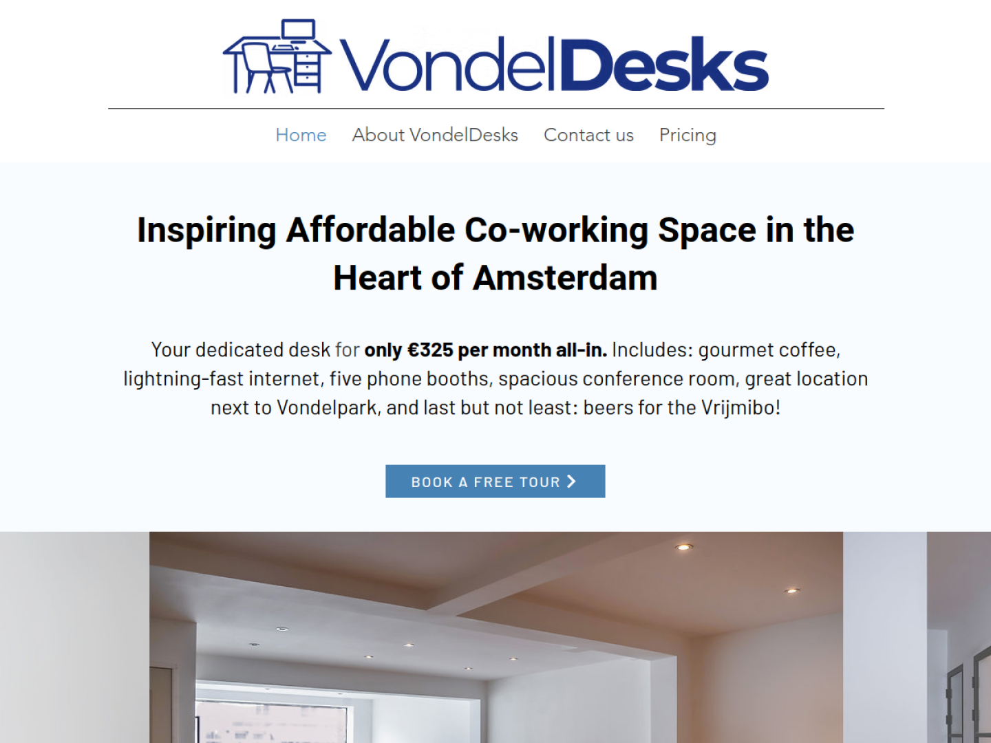 The old Vondel Desks website homepage