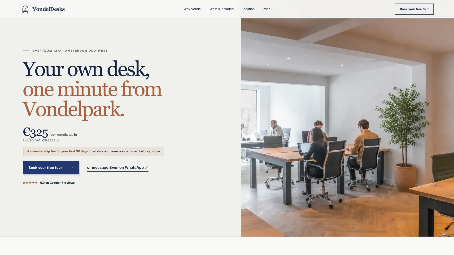 The redesigned Vondel Desks website with its new identity.